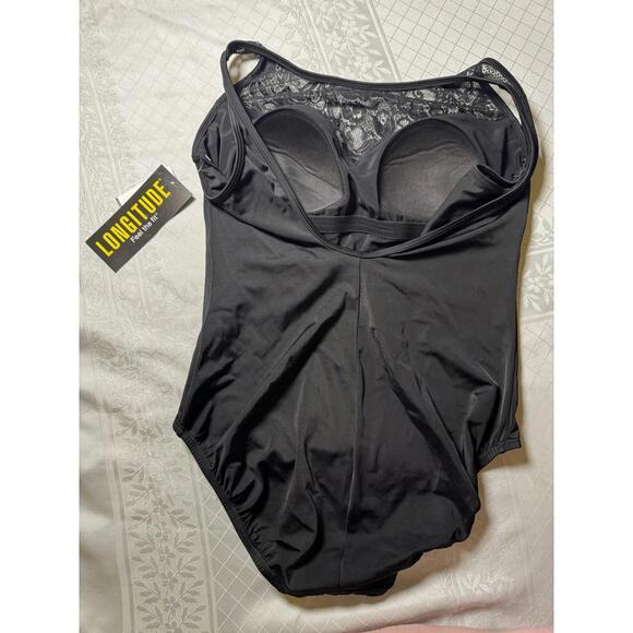 Black Lace Summer Goth Swimsuit Longitude Size 12 NWT Beach Pool One Piece - Picture 3 of 8